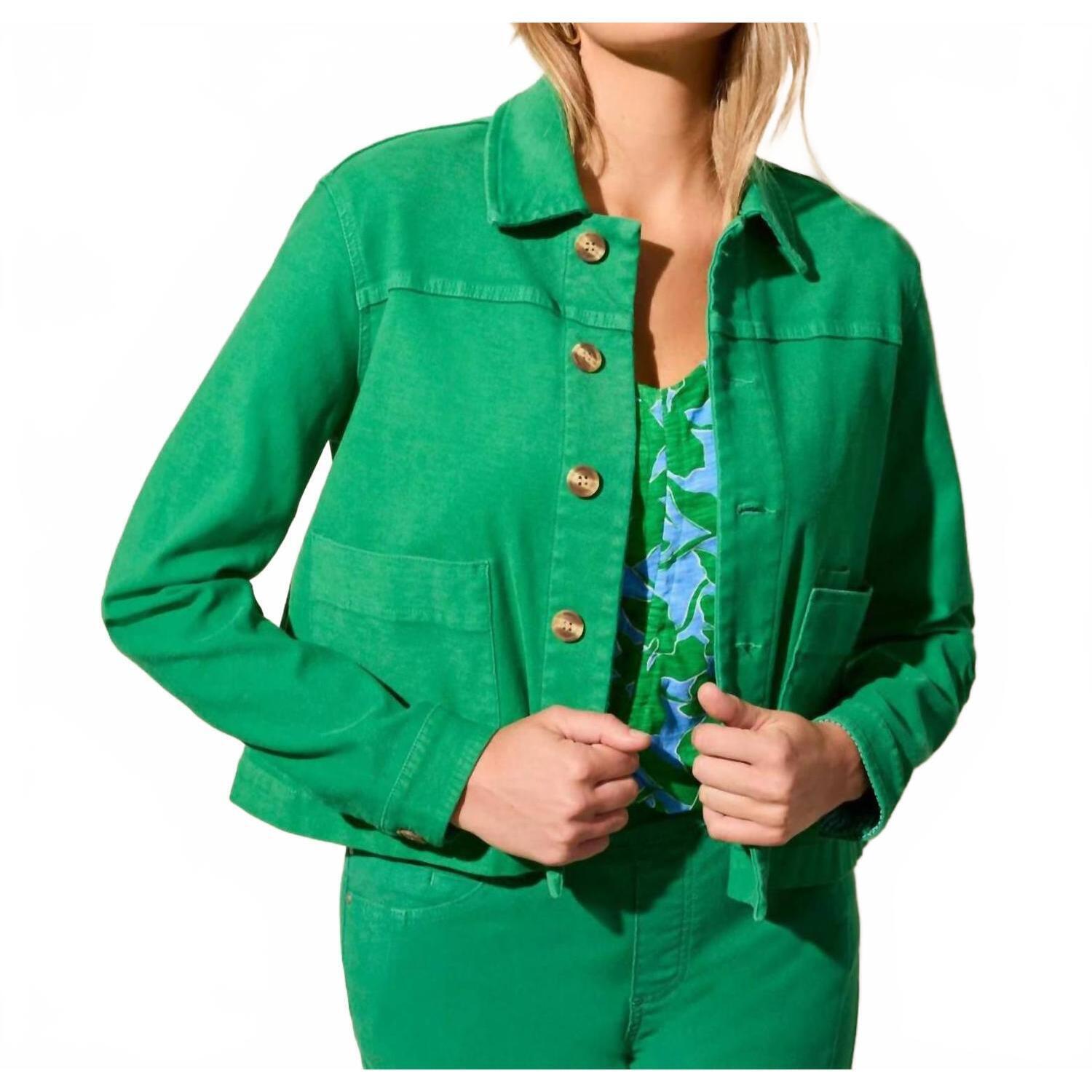 New Tribal Button Front Jacket With Horn Buttons In Kelly